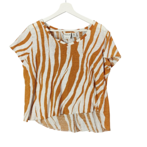 Rachel Zoe Linen Asymmetrical Zebra Print Short Sleeve Casual Blouse Women SZ 1X
